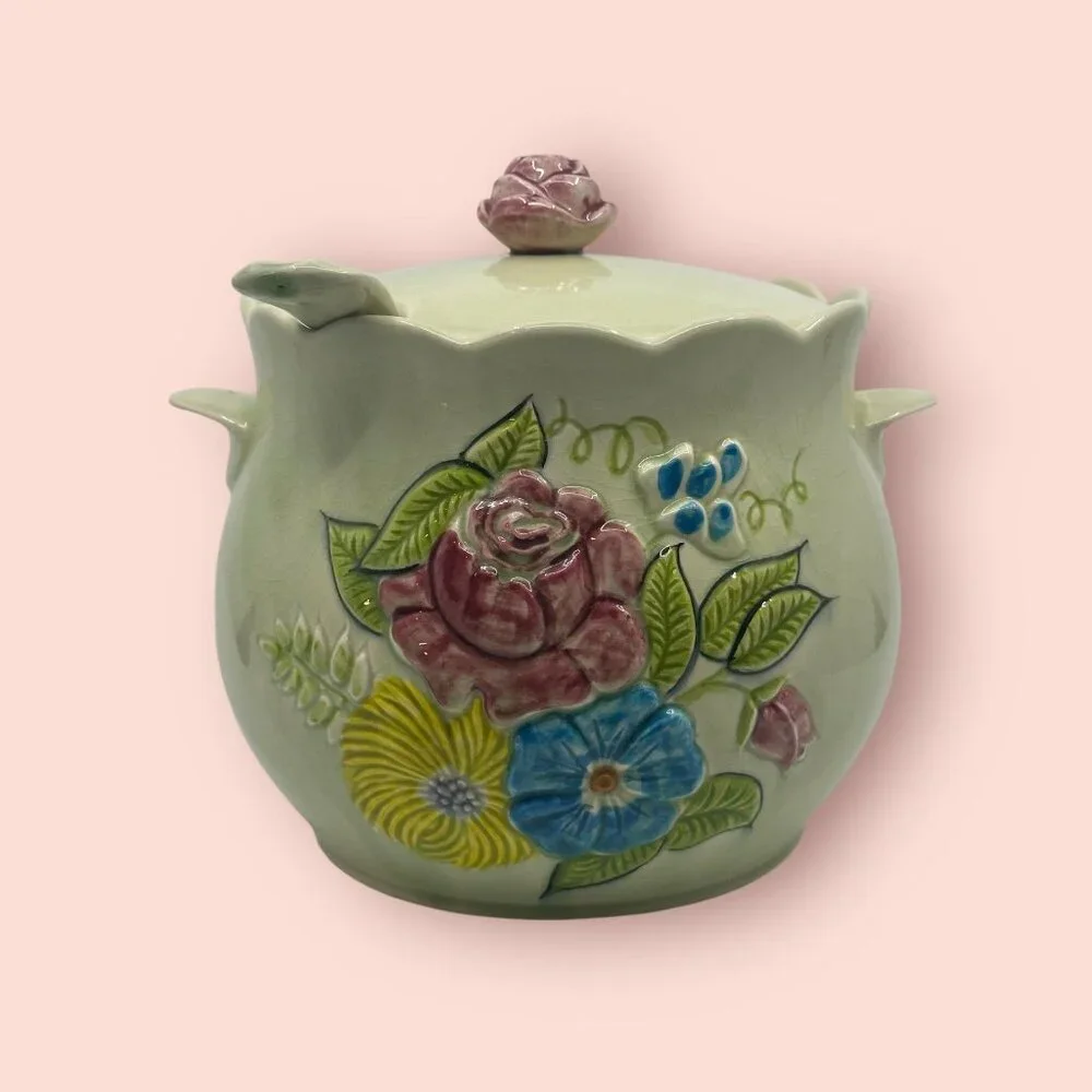 Vintage California Pottery Soup Tureen with a Lid & Ladle Pale Green Crazing USA